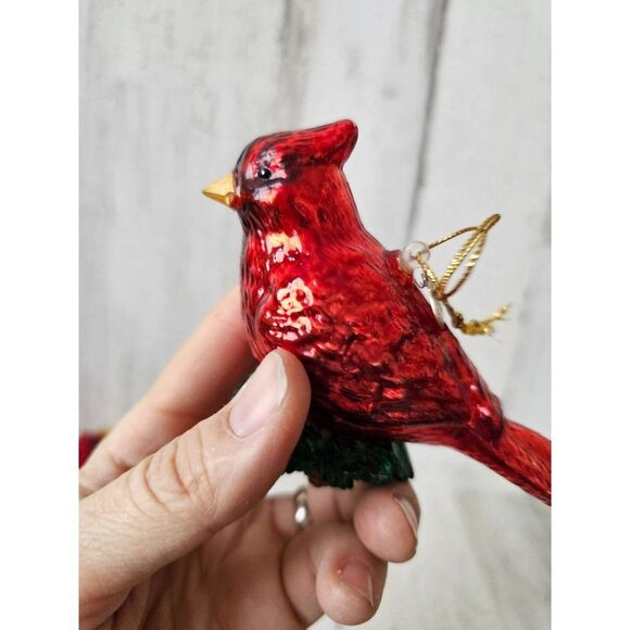Glass Cardinal bird ornament Xmas tree set lot acorns tree - Picture 12 of 16